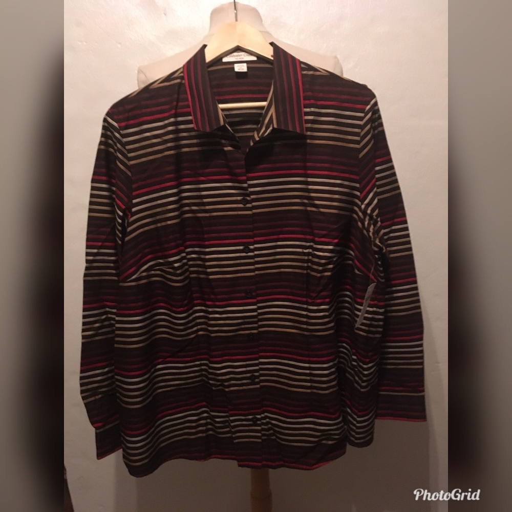 New Coldwater Creek Sateen Striped Shirt 2x